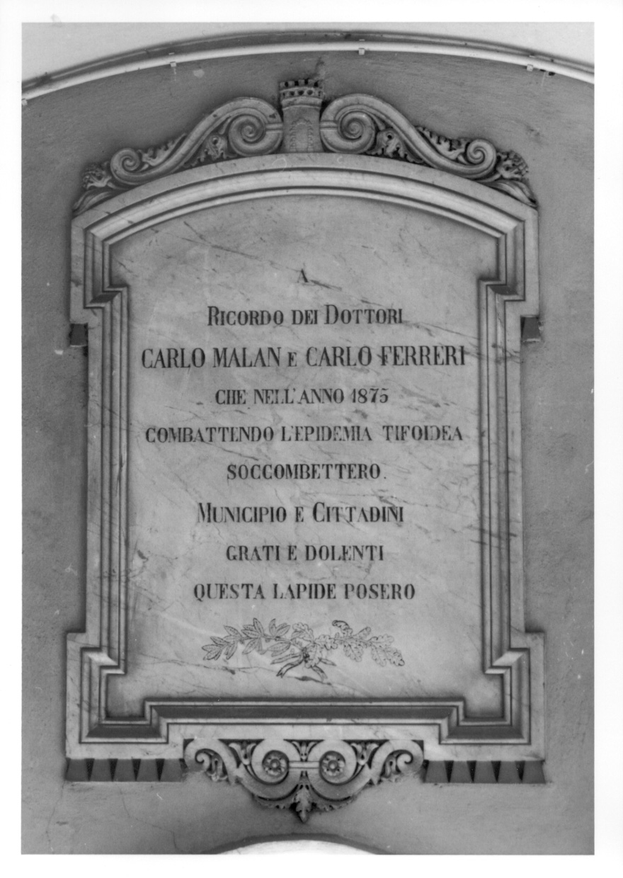 lapide commemorativa, opera isolata - ambito piemontese (ultimo quarto sec. XIX)