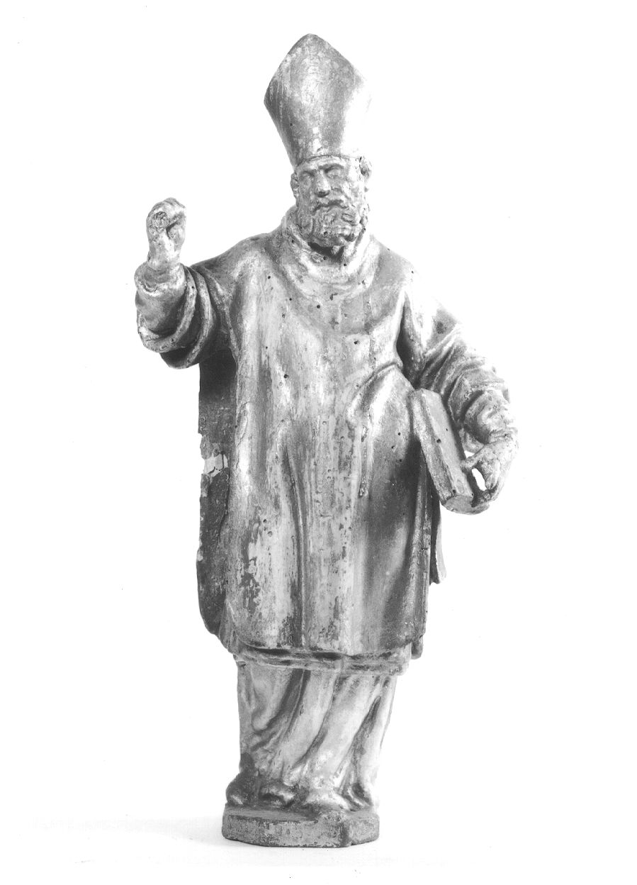 Santo vescovo (statuetta, elemento d'insieme) - bottega piemontese (metà sec. XVII)