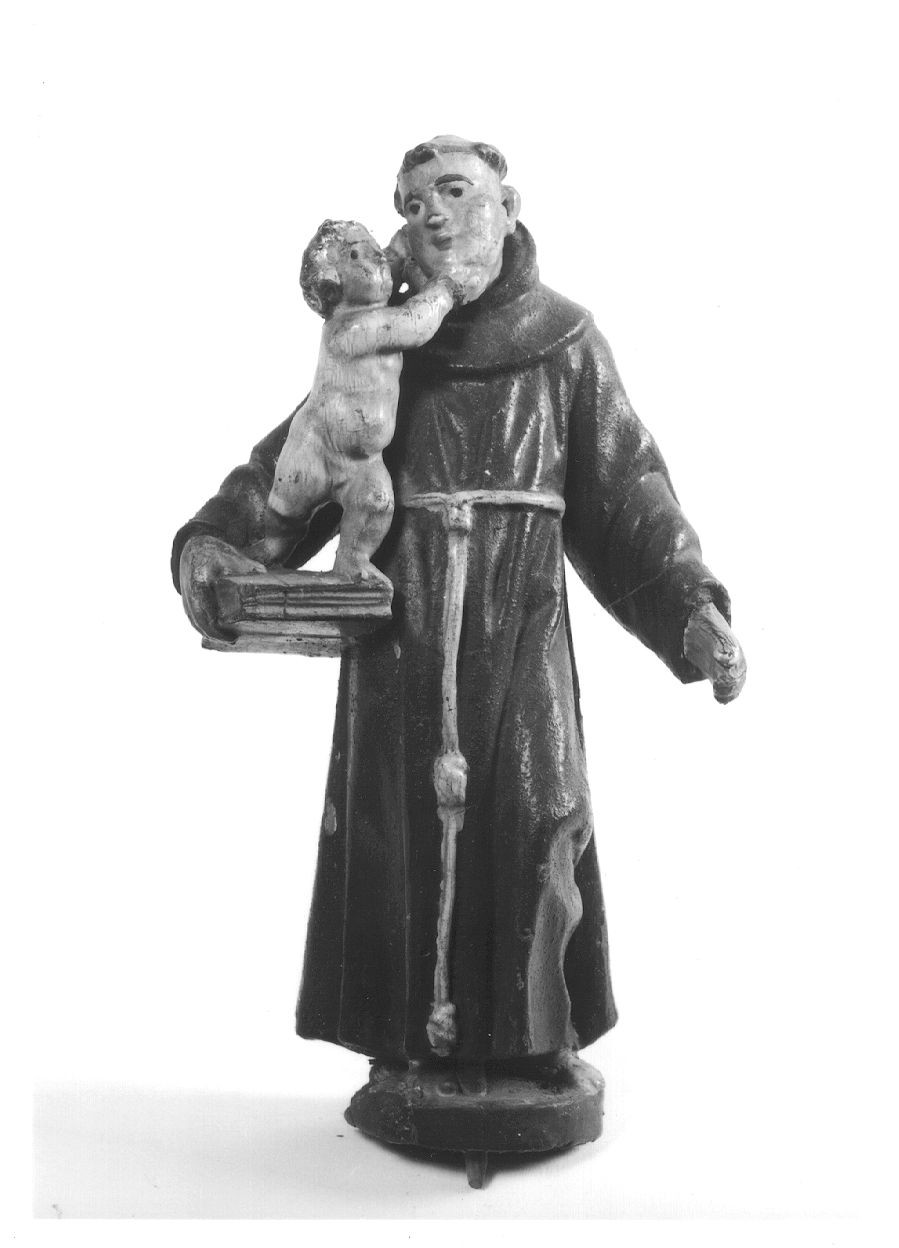Sant'Antonio da Padova con il bambino (statuetta, elemento d'insieme) - bottega piemontese (metà sec. XVII)