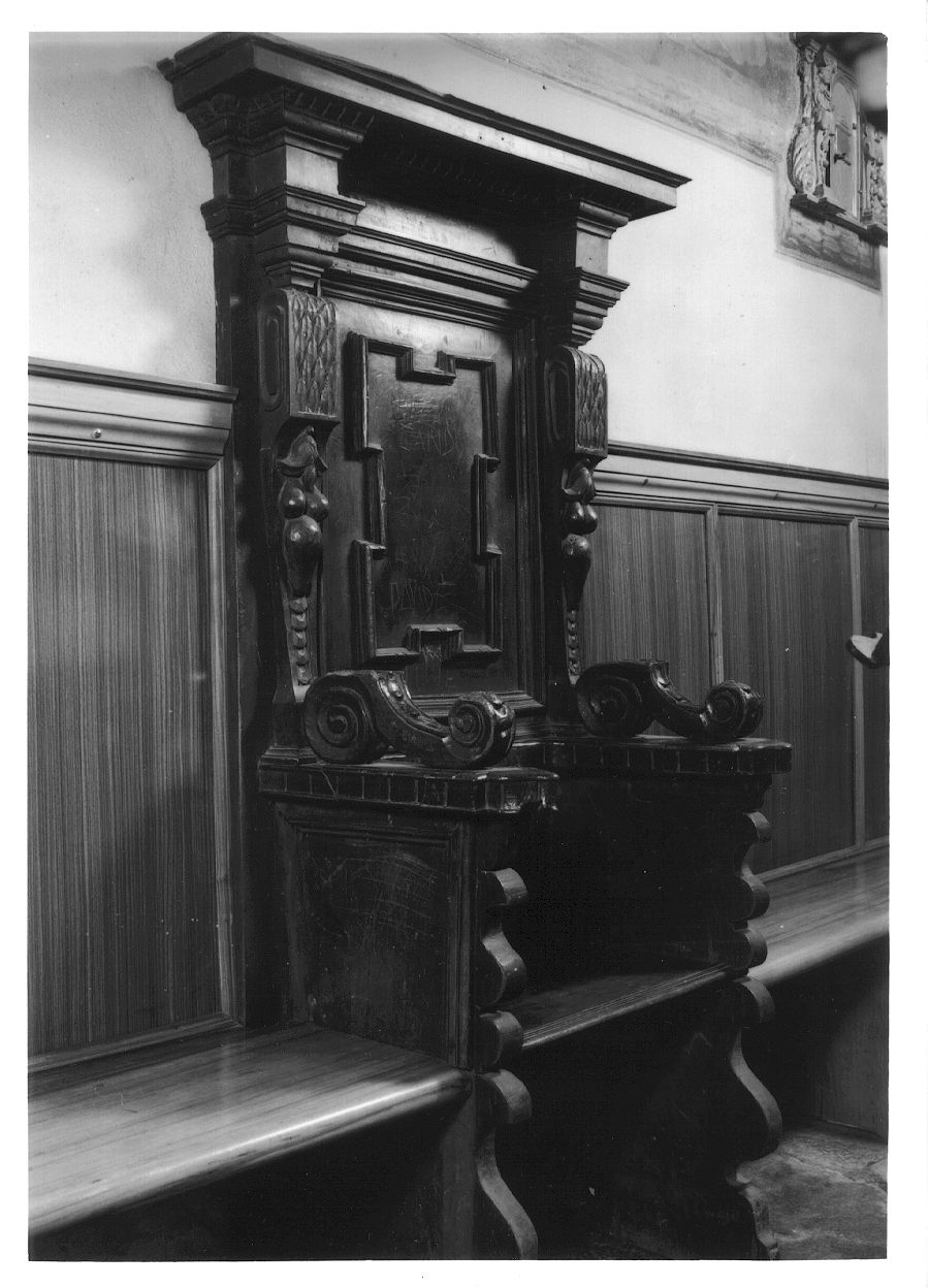 seggio, elemento d'insieme - bottega piemontese (seconda metà sec. XVII)