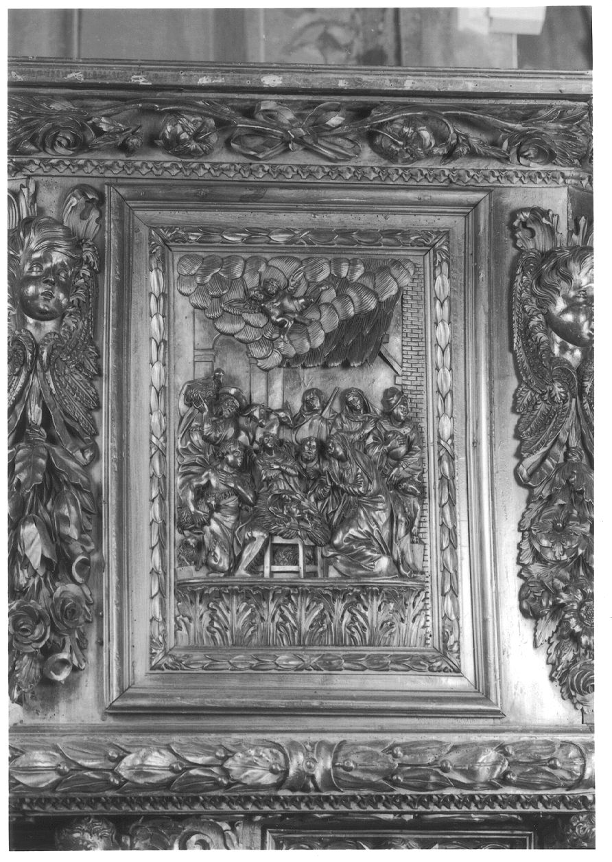 natività di Gesù (decorazione a intaglio) di Termine Bartolomeo (attribuito) (seconda metà sec. XVII)
