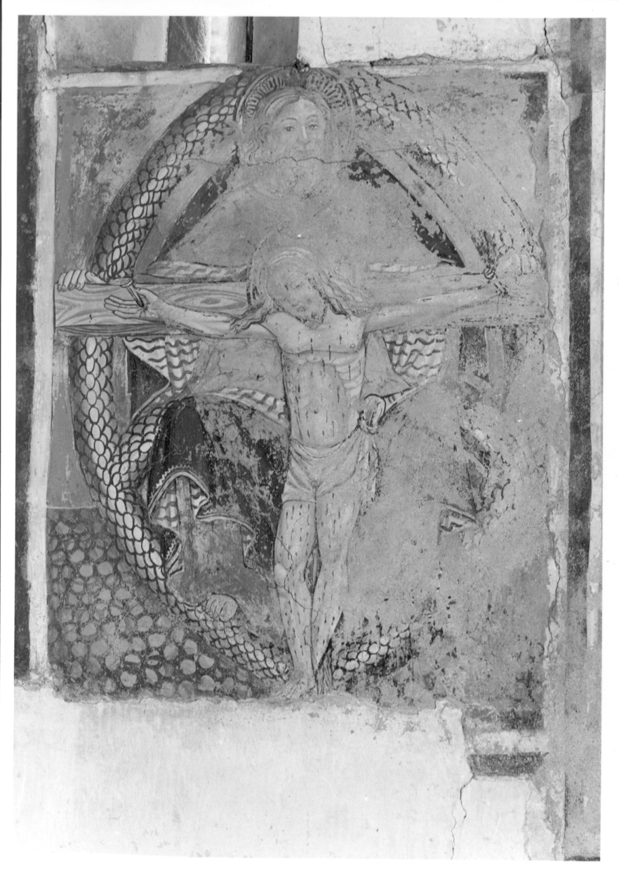 Dio Padre che sostiene il corpo di Cristo e colomba dello Spirito Santo (dipinto, opera isolata) di Cagnola Tommaso (bottega) (fine/inizio secc. XV/ XVI)
