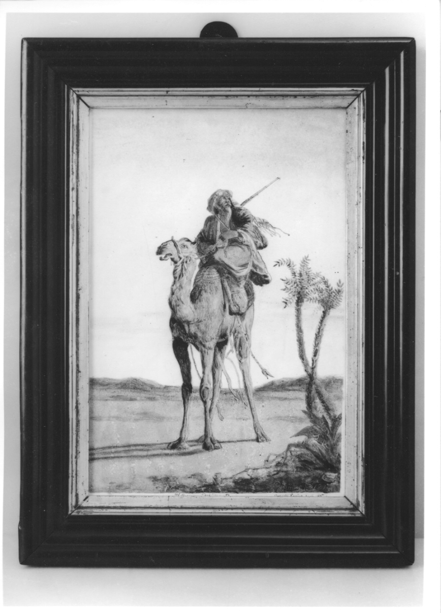 LA POSTA NEL DESERTO SUL CAMMELLOIL CORRIERE DEL DESERTO, arabo su cammello (dipinto, opera isolata) di Canova Enrico (terzo quarto sec. XIX)