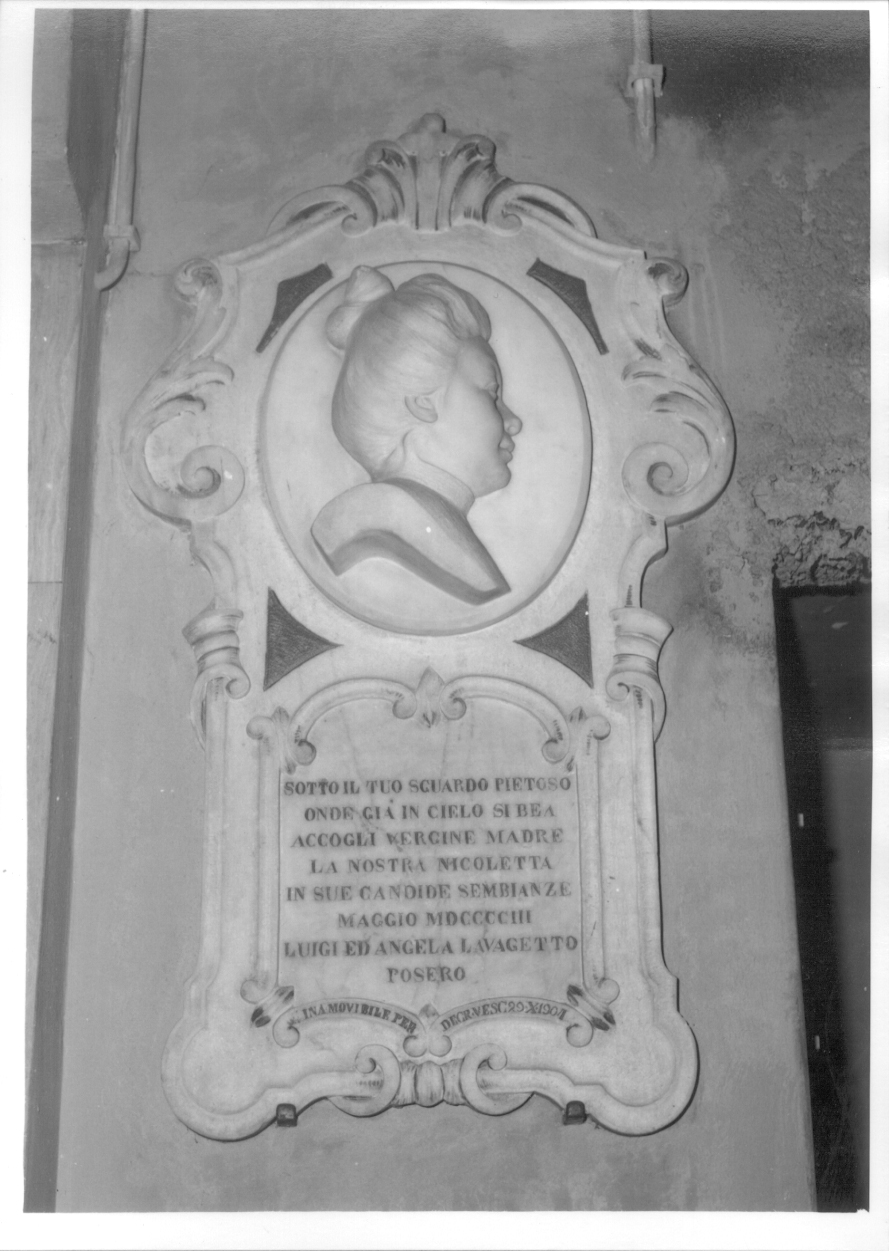 busto ritratto di Nicoletta Lavagetto (lapide, opera isolata) - ambito alessandrino (inizio sec. XX)