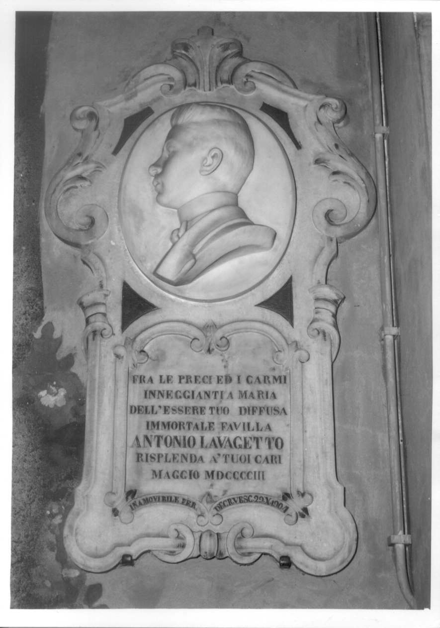 busto ritratto di Antonio Lavagetto (lapide, opera isolata) - ambito alessandrino (inizio sec. XX)