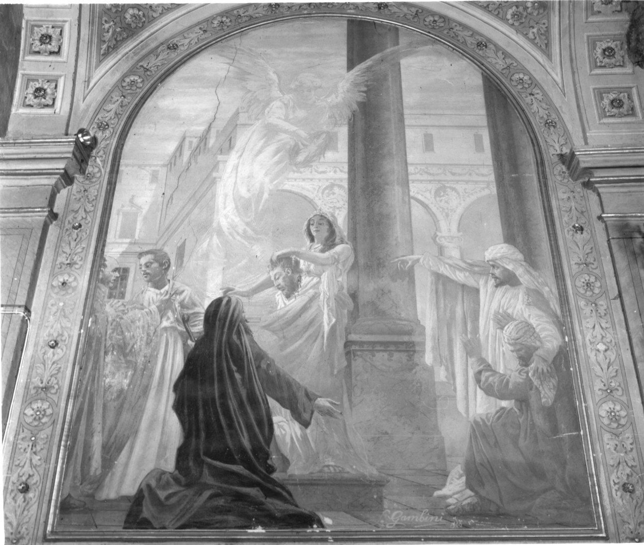 Salome consegna la testa di San Giovanni Battista a Erodiade (dipinto, elemento d'insieme) di Gambini Luigi (inizio sec. XX)
