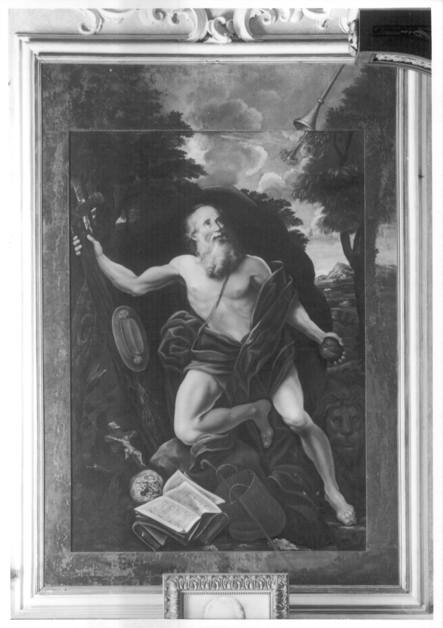 San Girolamo ha la visione degli angeli che suonano le trombe del Giudizio (dipinto, opera isolata) di Merano Giovanni Battista (attribuito) - ambito emiliano-ligure (metà sec. XVII)