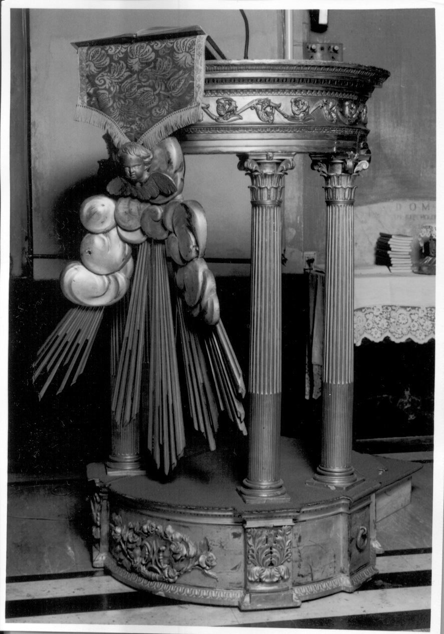 motivi decorativi vegetali con cherubino (tronetto per esposizione eucaristica, opera isolata) - ambito piemontese (seconda metà sec. XIX)