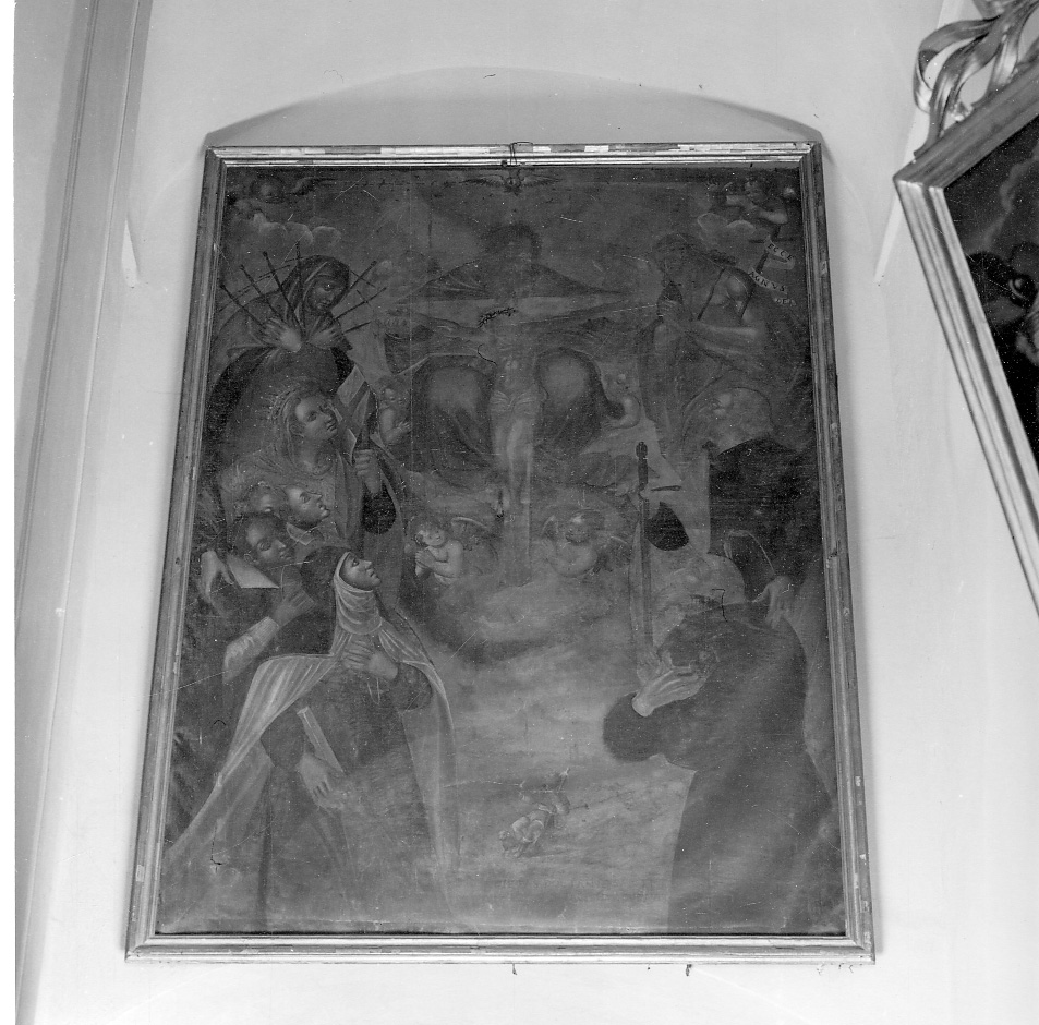 Trinità con Madonna trafitta da sette spade, San Giovanni Battista, Sant'Orsola, San Paolo e Santi (dipinto, opera isolata) - ambito piemontese (seconda metà sec. XVII)