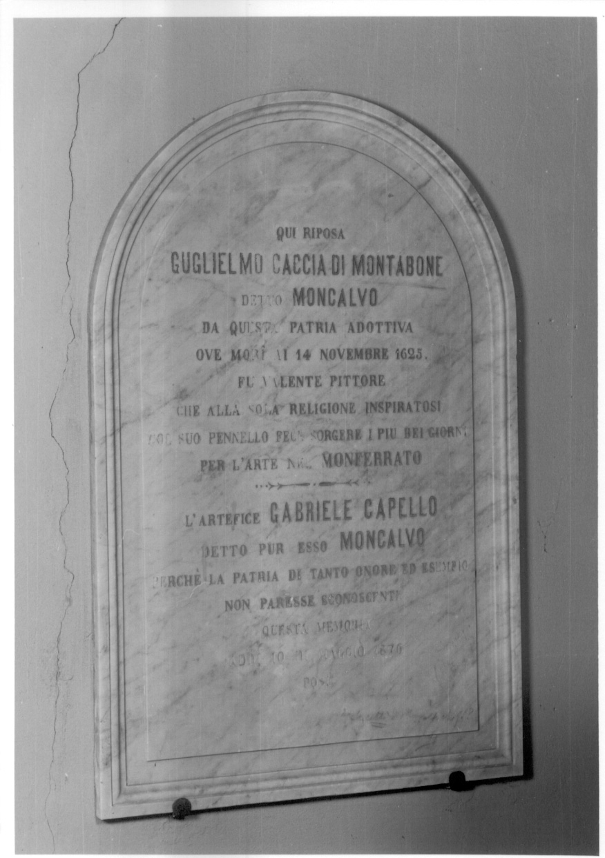 lapide celebrativa, opera isolata di Capello Gabriele detto Moncalvo - ambito piemontese (ultimo quarto sec. XIX)