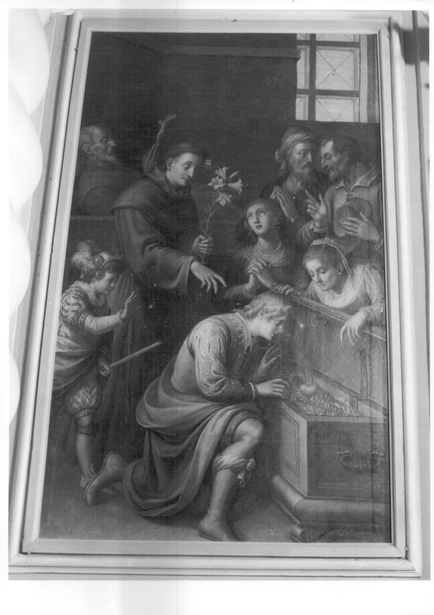 Sant'Antonio e il miracolo del cuore dell'avaro (dipinto, elemento d'insieme) di Caccia Guglielmo detto Moncalvo (cerchia) (metà sec. XVII)