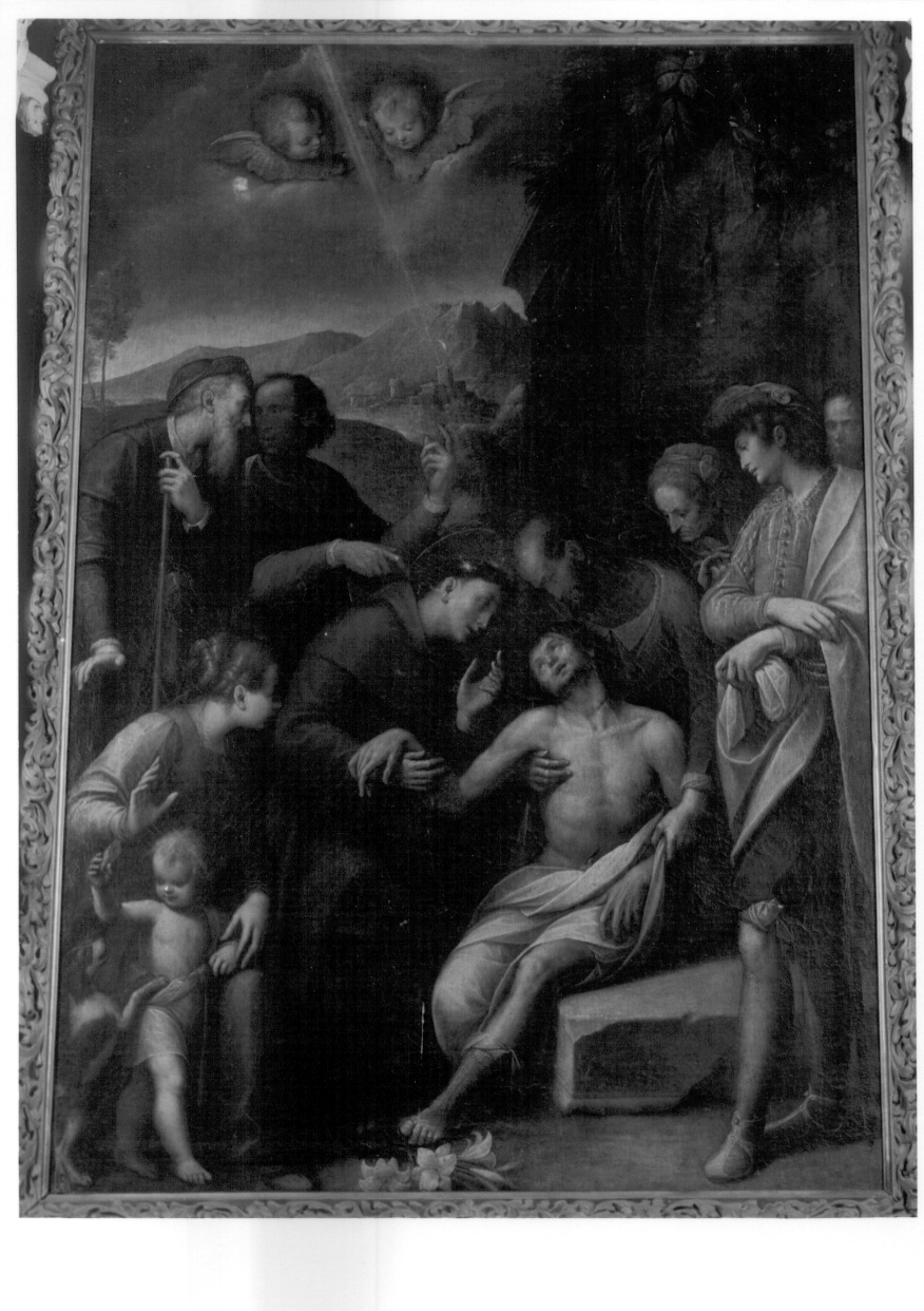 Sant'Antonio da Padova resuscita un morto (dipinto, elemento d'insieme) di Caccia Guglielmo detto Moncalvo (cerchia) (metà sec. XVII)
