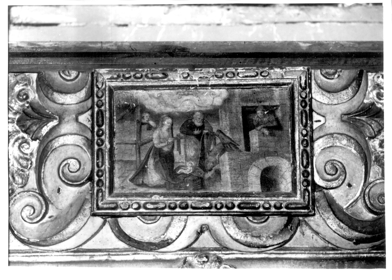 natività di Gesù (dipinto, elemento d'insieme) - ambito piemontese (fine/inizio secc. XVI/ XVII)