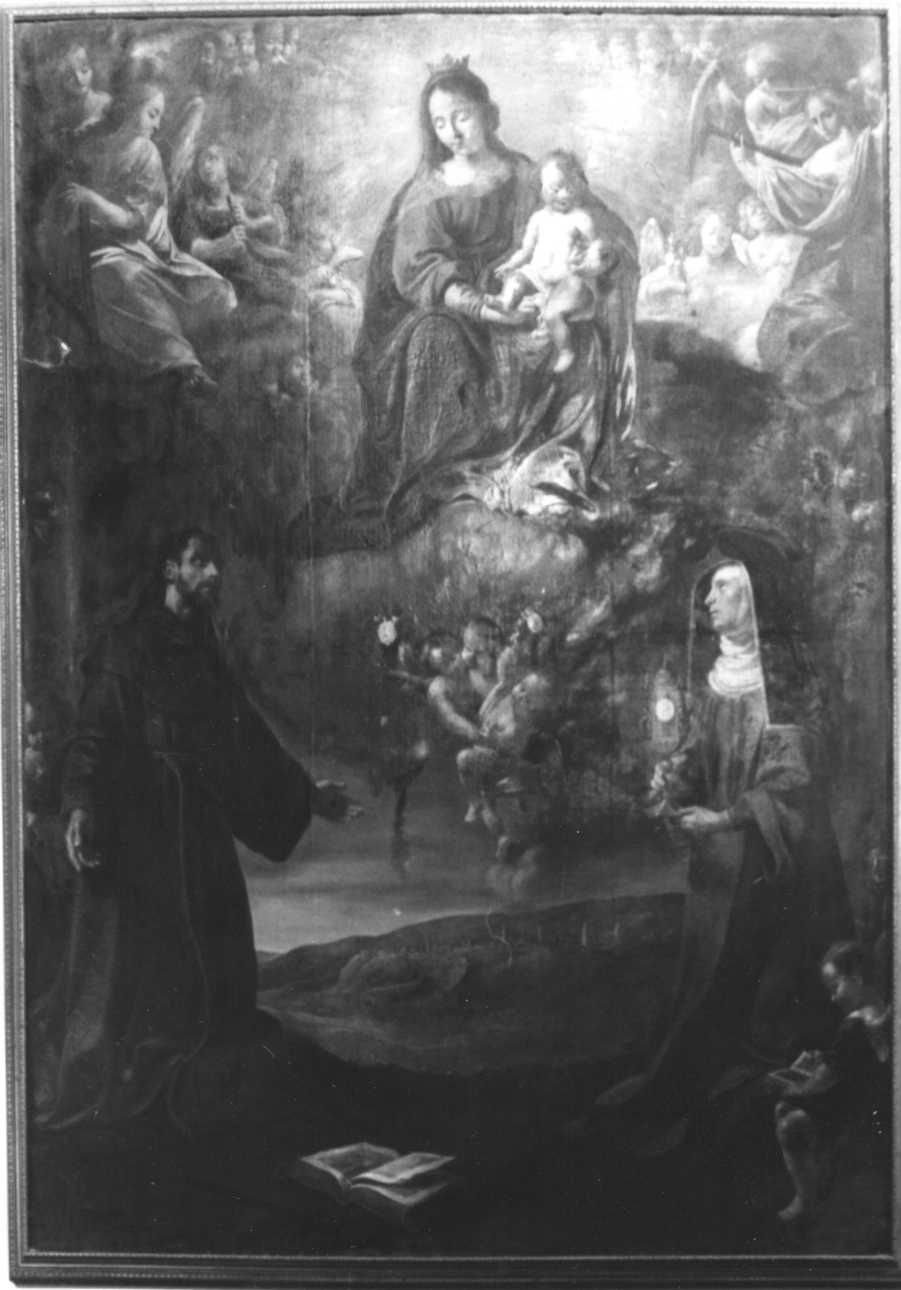 MADONNA CON GESU' BAMBINO, SAN FRANCESCO E SANTA CHIARA (dipinto, opera isolata) di Claret Giovanni (prima metà sec. XVII)