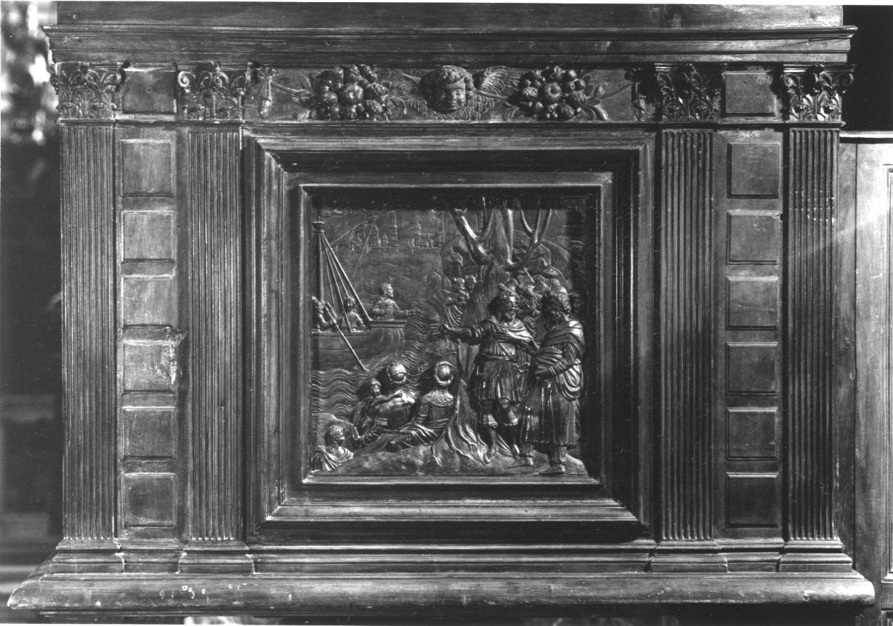 CRISTO PREDICA DALLA BARCA DI SAN PIETRO (pannello, elemento d'insieme) - ambito piemontese (seconda metà sec. XVI)