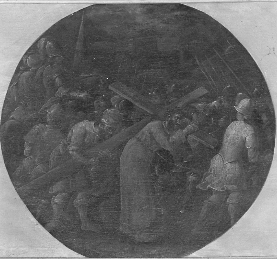 stazione V: Gesù aiutato da Simone il Cireneo a portare la croce (dipinto) - bottega piemontese (prima metà sec. XVIII)