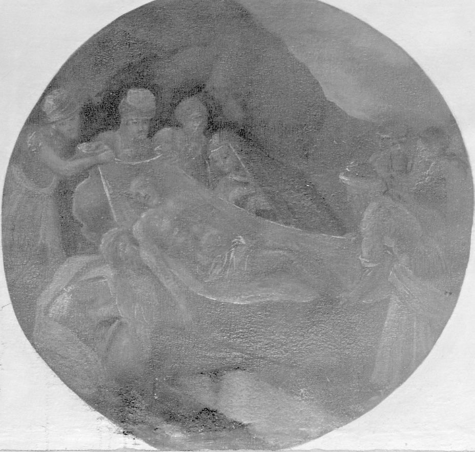 stazione XIV: Gesù deposto nel sepolcro (dipinto) - bottega piemontese (prima metà sec. XVIII)