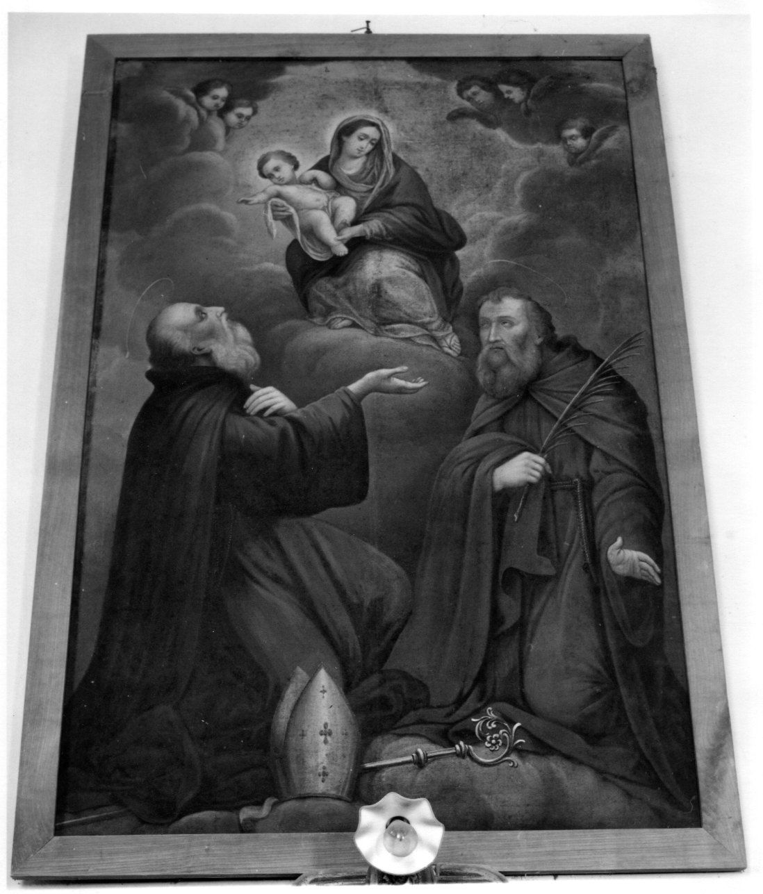 MADONNA CON BAMBINO E I SANTI BENEDETTO E SANTO VESCOVO (dipinto, opera isolata) - ambito piemontese (prima metà sec. XIX)