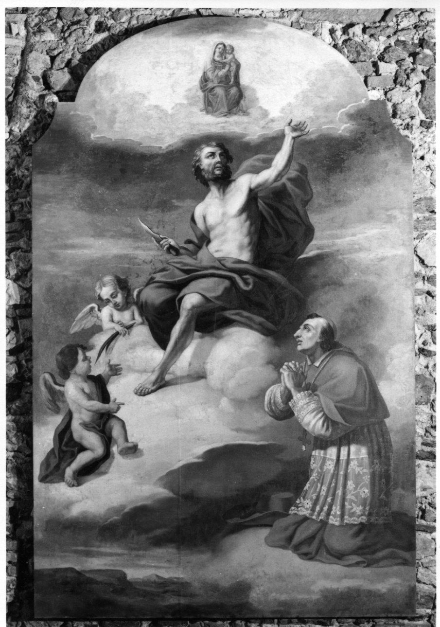 GLORIA DI SAN BARTOLOMEO E SAN CARLO BORROMEO IN PREGHIERA (dipinto, opera isolata) - ambito piemontese (metà sec. XIX)