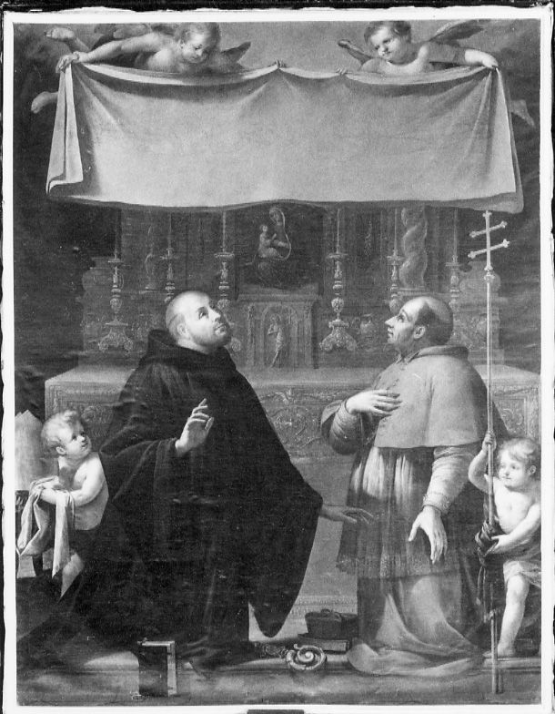 SAN BENEDETTO E SAN CARLO IN PREGHIERA (dipinto, opera isolata) di Recchi Giovanni Paolo (ultimo quarto sec. XVII)