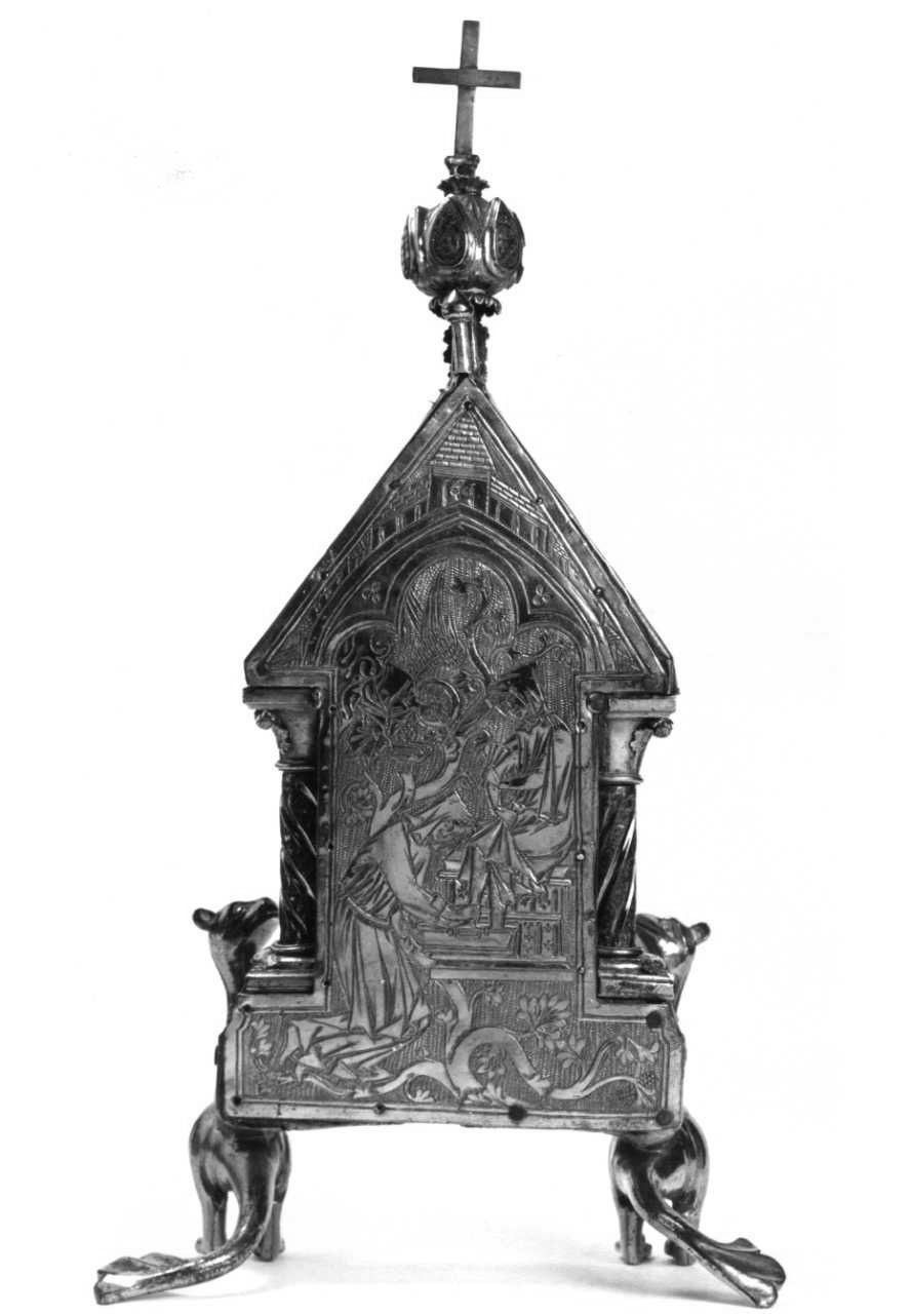 MONACO CHE LAVA I PIEDI A UN PELLEGRINO (decorazione a incisione) di Ugo di Oignies (secondo quarto sec. XIII)