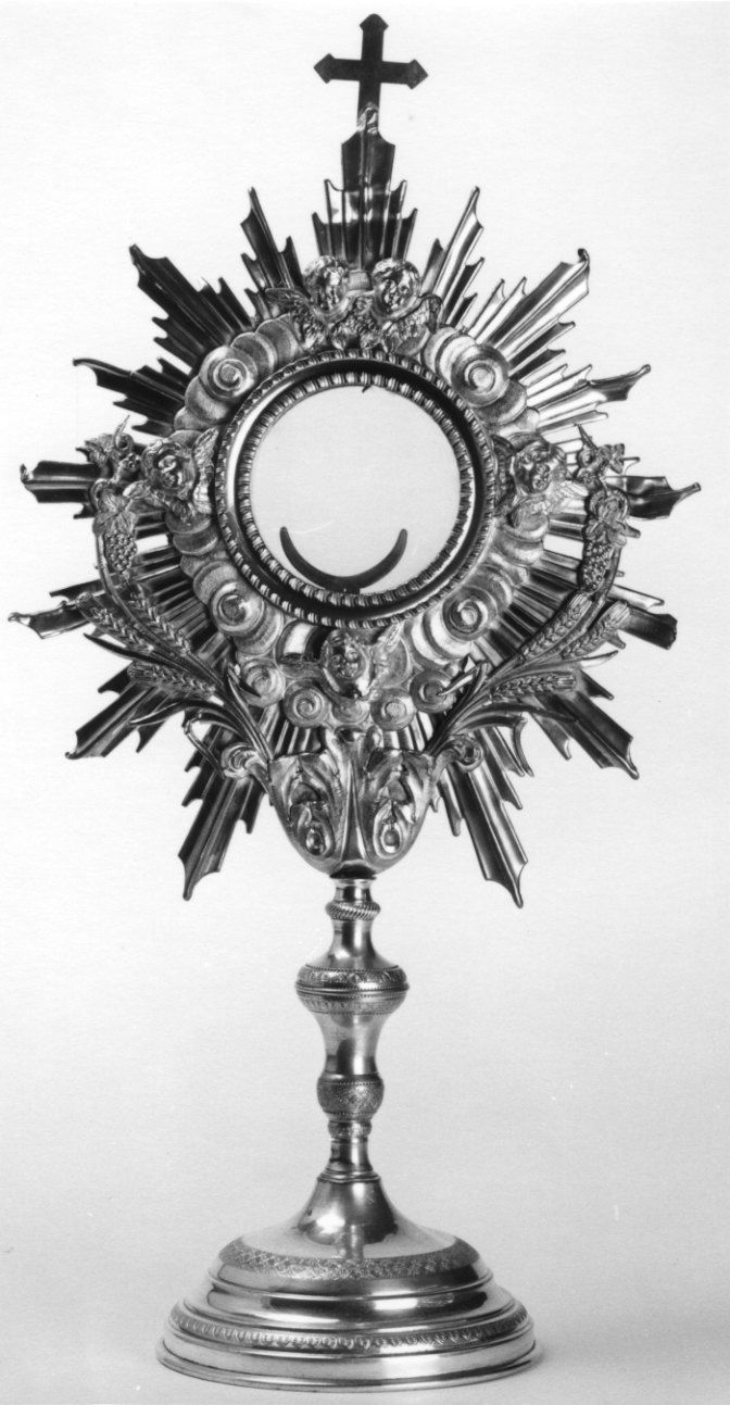 CHERUBINI E SIMBOLI EUCARISTICI (ostensorio - a raggiera, opera isolata) - ambito piemontese (prima metà sec. XIX)