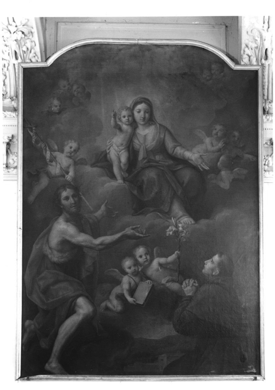 MADONNA CON BAMBINO, SAN GIOVANNI BATTISTA E SANT'ANTONIO DA PADOVA (dipinto, opera isolata) - ambito piemontese (ultimo quarto sec. XVII)