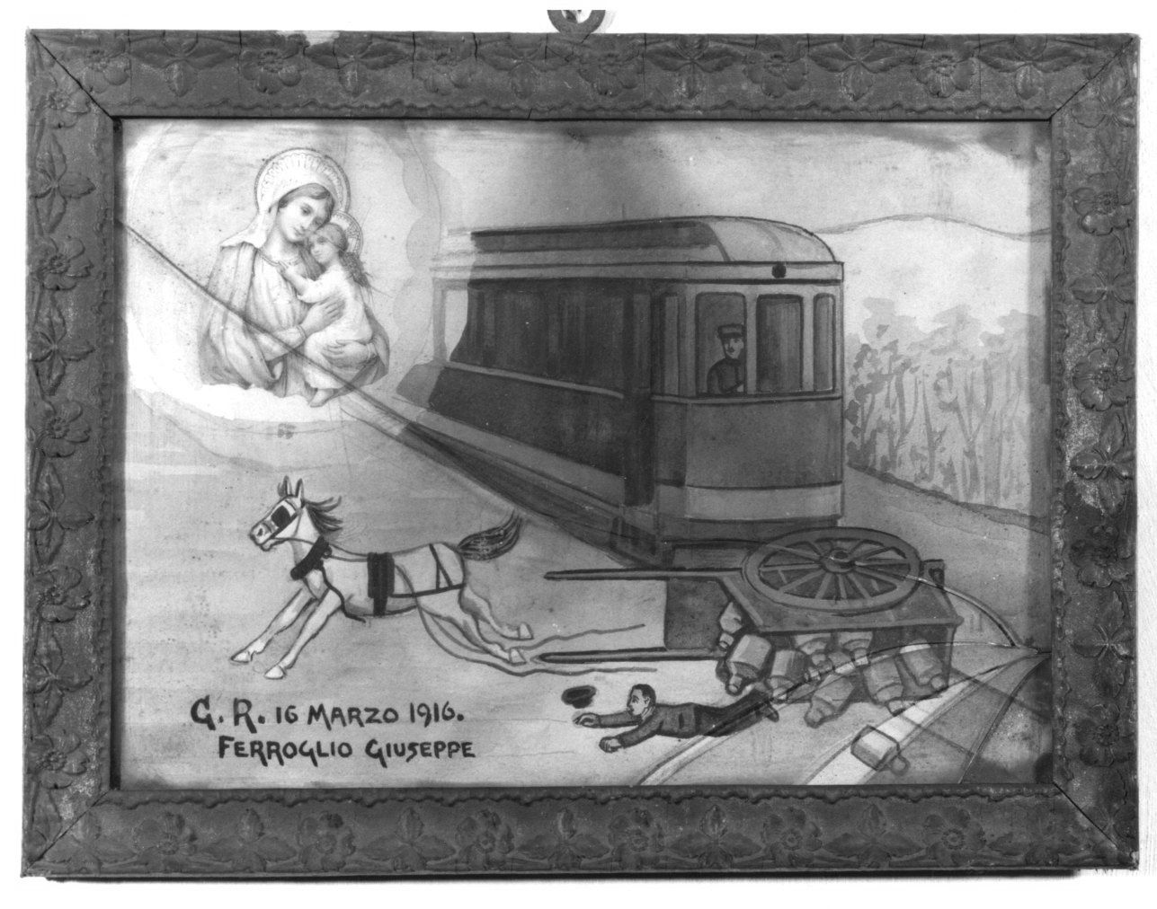 INCIDENTE TRA UN TRAM E UN CARRO (ex voto, opera isolata) - ambito torinese (primo quarto sec. XX)