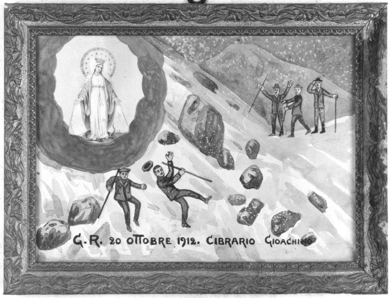 INCIDENTE DI MONTAGNA E INTERVENTO DELLA VERGINE IMMACOLATA (ex voto, opera isolata) - ambito piemontese (primo quarto sec. XX)