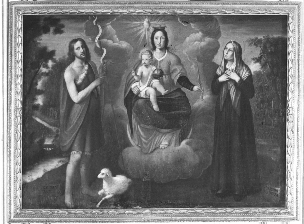 MADONNA IMMACOLATA CON BAMBINO, SAN GIOVANNI BATTISTA E SANTA BRIGIDA (dipinto, opera isolata) - bottega piemontese (secondo quarto sec. XVII)