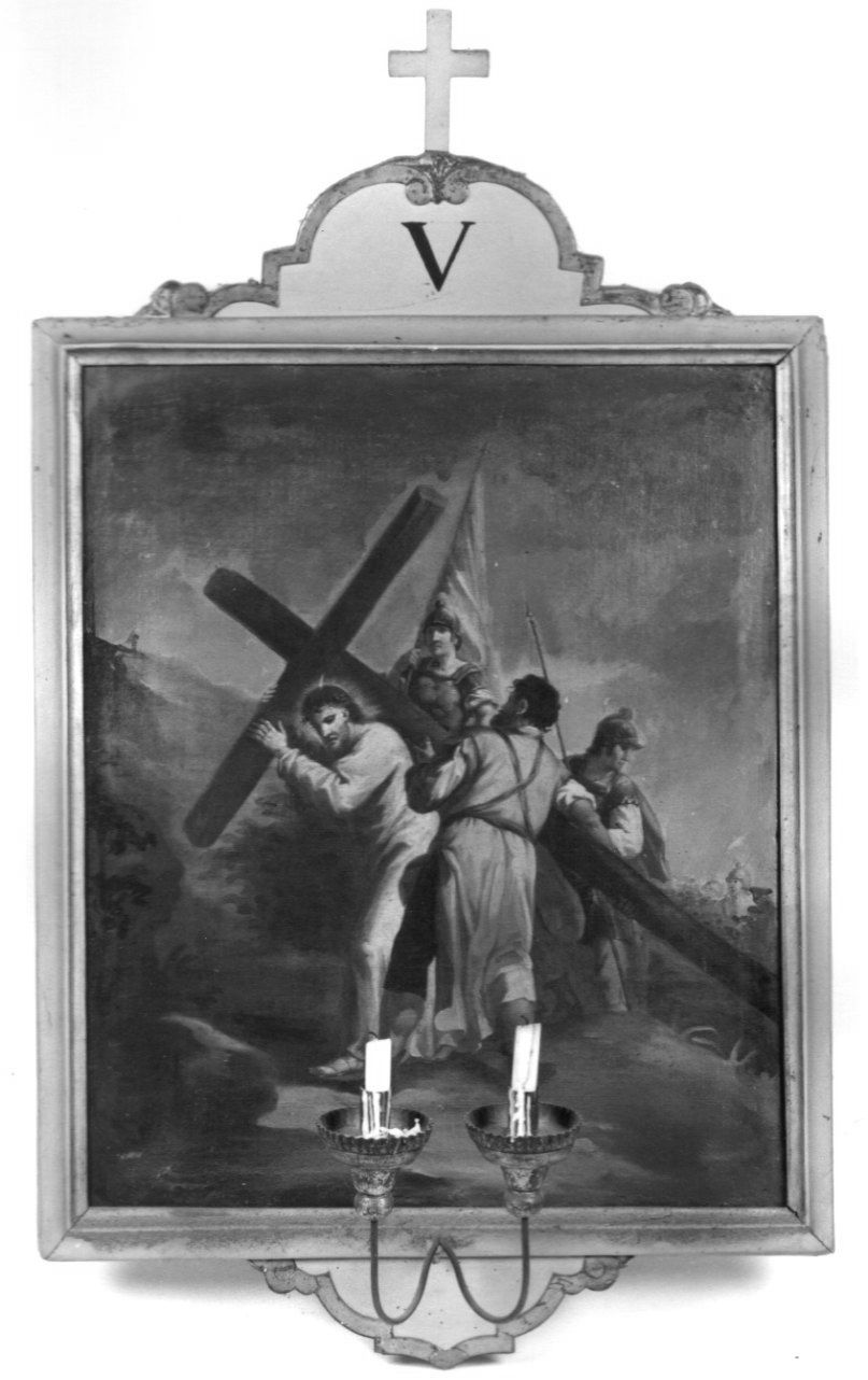stazione V: Gesù aiutato da Simone il Cireneo a portare la croce (Via Crucis) - ambito piemontese (seconda metà sec. XVIII)