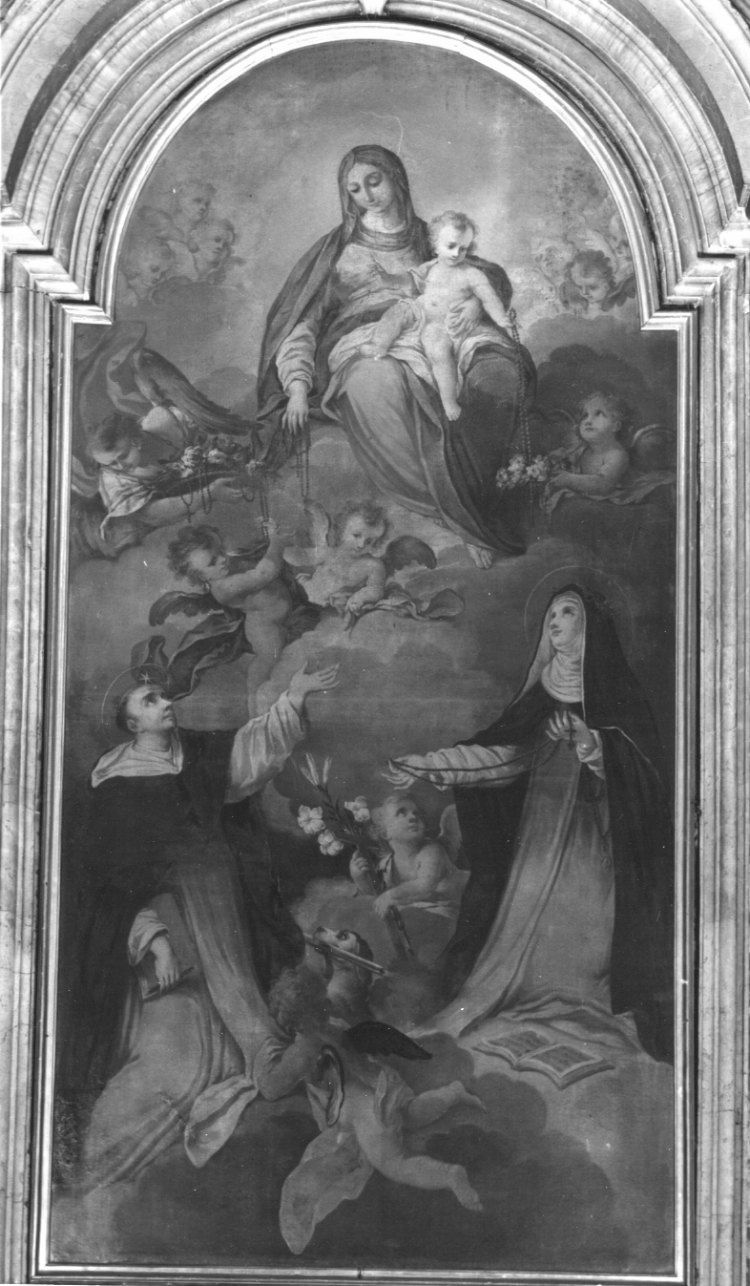 MADONNA DEL ROSARIO CON SAN DOMENICO E SANTA CATERINA DA SIENA (dipinto, opera isolata) di Rebaudengo Giovanni Battista (metà sec. XVIII)