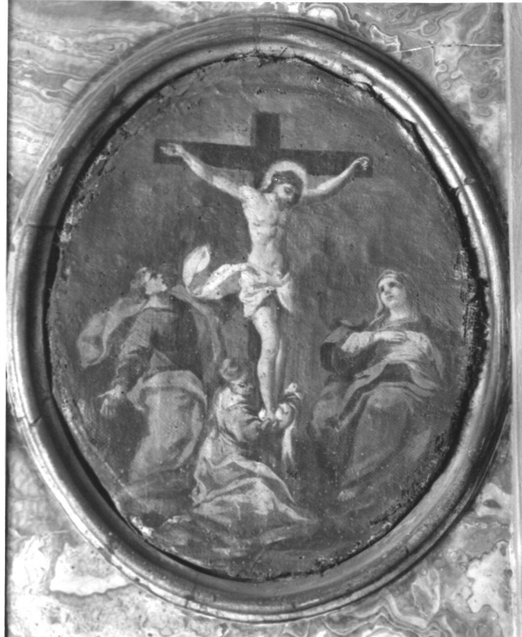 CROCIFISSIONE DI CRISTO CON LA MADONNA, SAN GIOVANNI EVANGELISTA E SANTA MARIA MADDALENA (dipinto) - bottega piemontese (metà sec. XVIII)