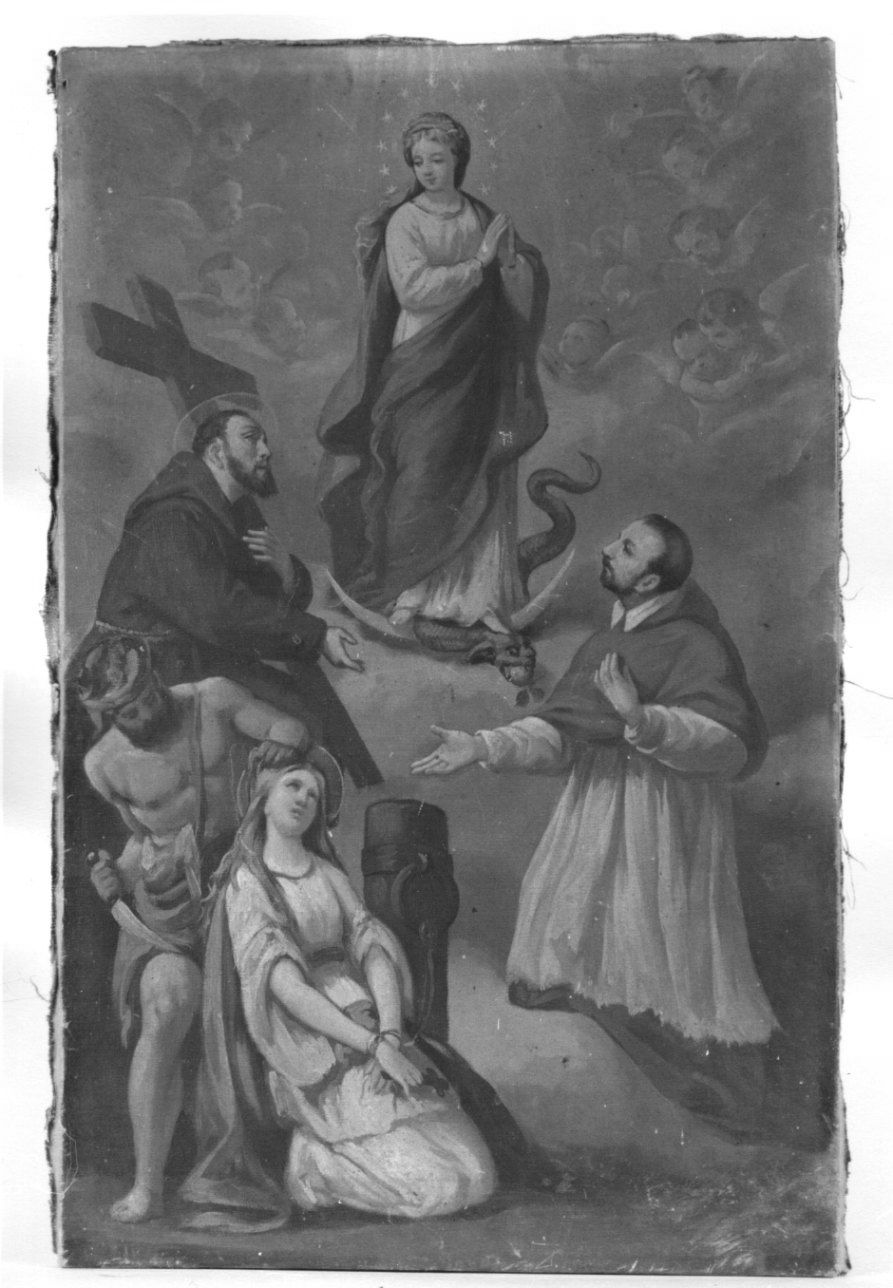 MADONNA IMMACOLATA CON SAN GIOVANNI DELLA CROCE, SAN CARLO BORROMEO E SANT'EUROSIA (dipinto, opera isolata) di Appendini Emanuele (ultimo quarto sec. XIX)