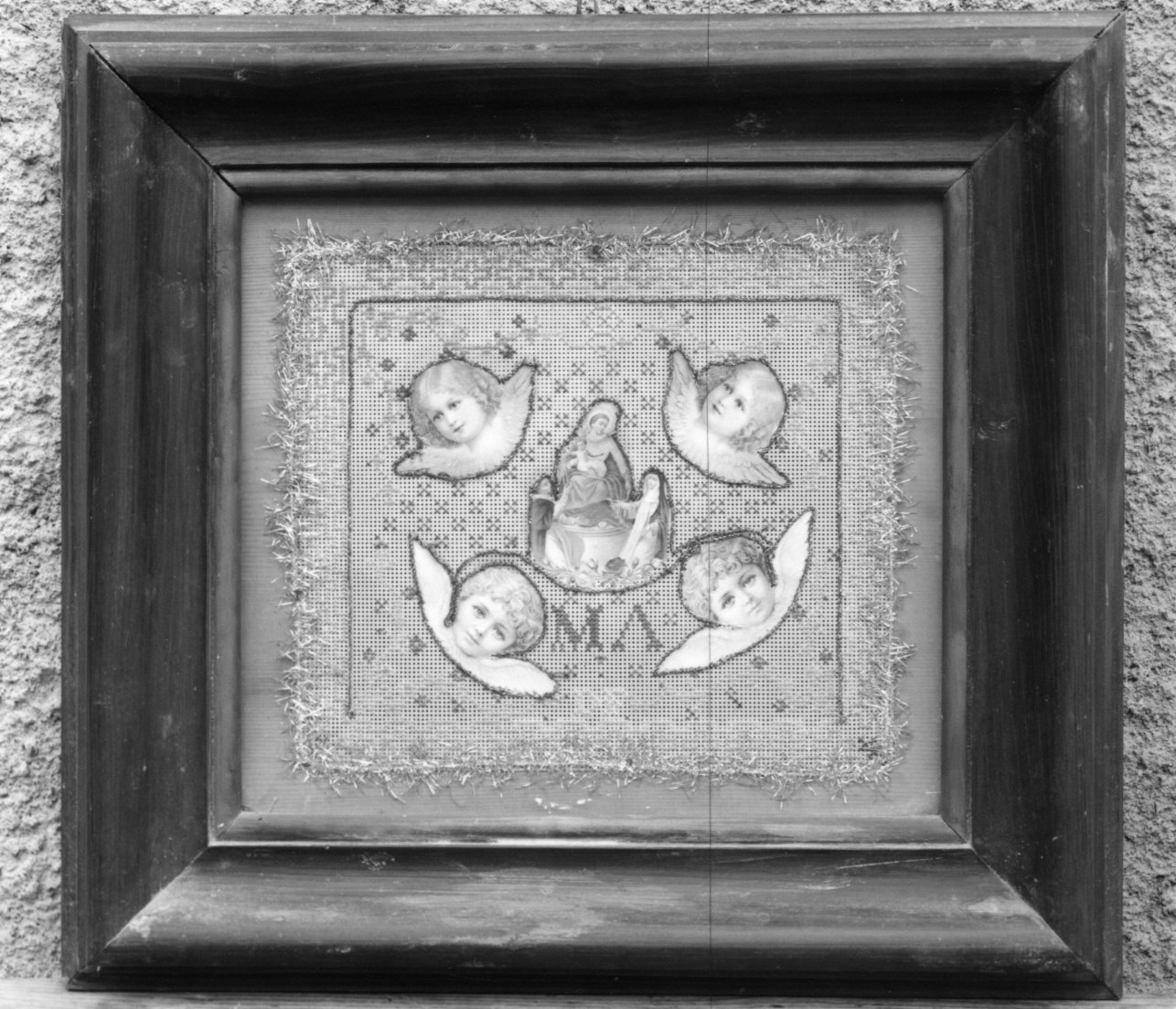 Madonna del Rosario con San Domenico e Santa Caterina da Siena (tessuto, opera isolata) - manifattura piemontese (primo quarto sec. XX)