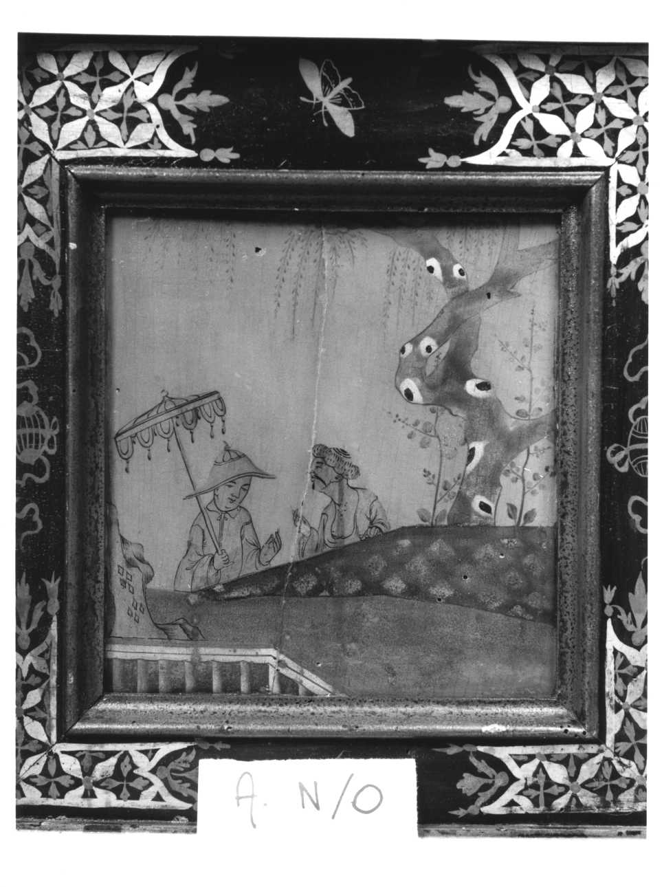 paesaggio con albero e due figure maschili cinesi (elemento decorativo, elemento d'insieme) di Massa Pietro, Juvarra Filippo, Agliaudi Ignazio detto Giovanni Pietro Baroni (sec. XVIII)
