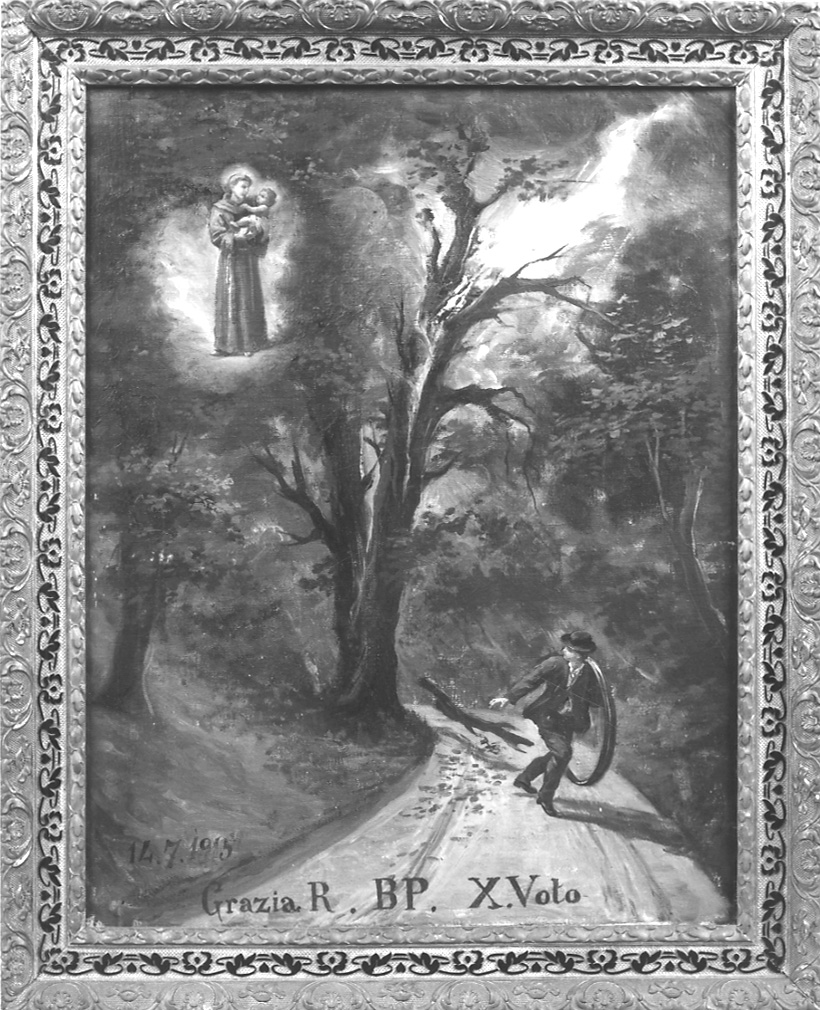 Sant'Antonio da Padova interviene in un incidente (ex voto, opera isolata) - ambito biellese (sec. XX)