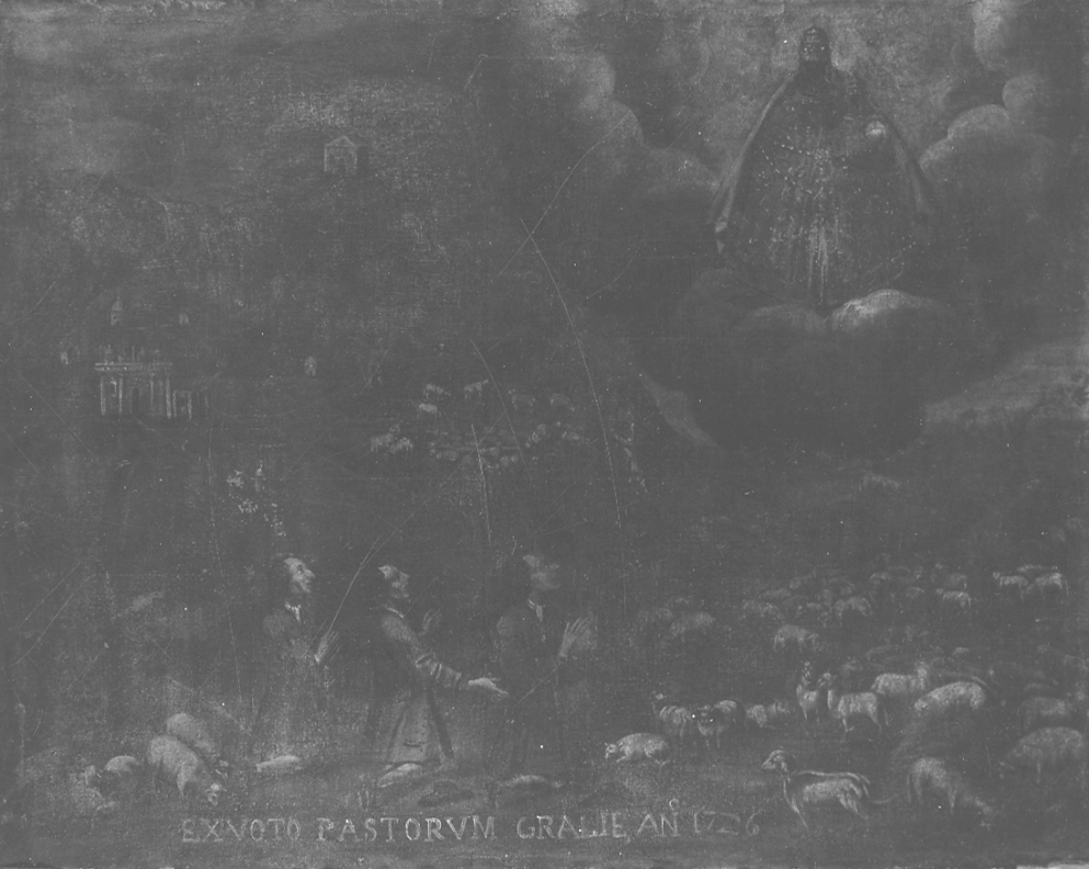 Madonna di Loreto interviene durante un'epidemia di bestiame (dipinto, opera isolata) - ambito biellese (prima metà sec. XVIII)