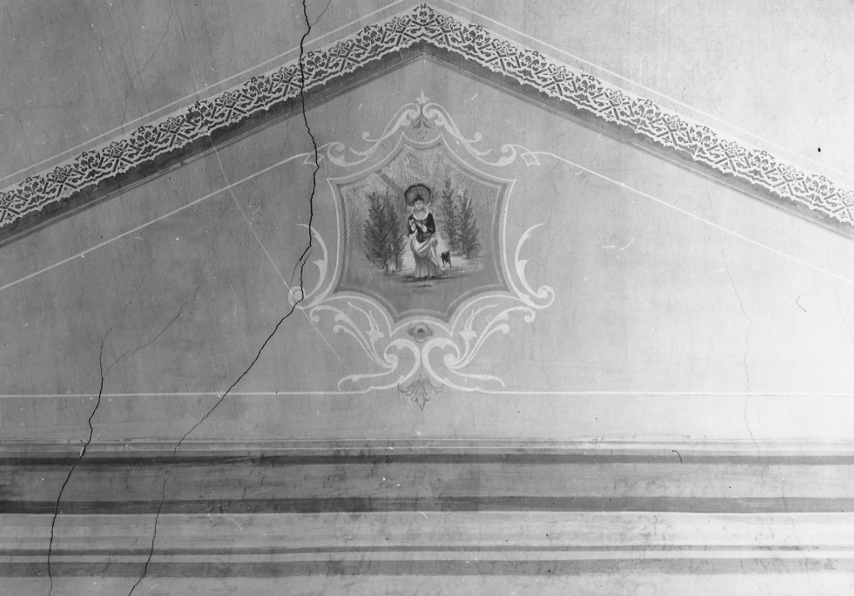 motivo decorativo ad arabesco con figura femminile (dipinto, opera isolata) - ambito biellese (fine sec. XIX)