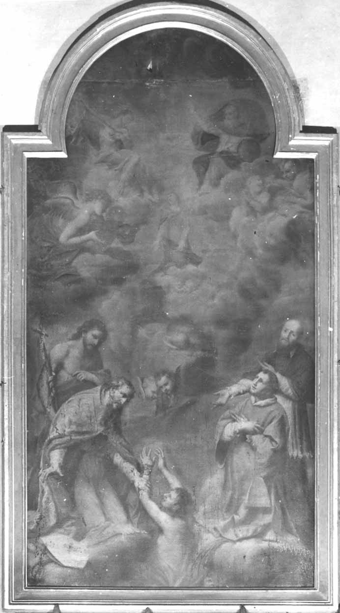 incoronazione di Maria Vergine, San Giovanni Battista, San Francesco di Sales, San Martino e San Ciriaco (dipinto, opera isolata) - ambito piemontese (terzo quarto sec. XVII)