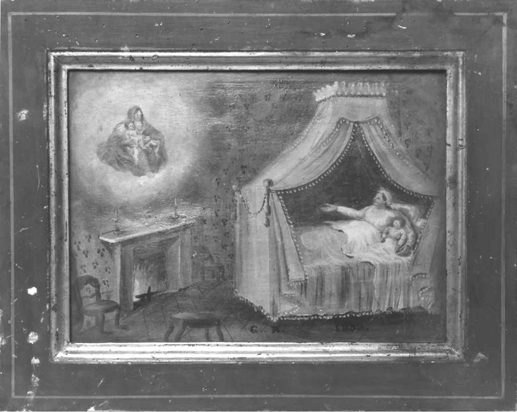Madonna con Bambino intercede per guarigione (ex voto, opera isolata) - ambito piemontese (seconda metà sec. XIX)