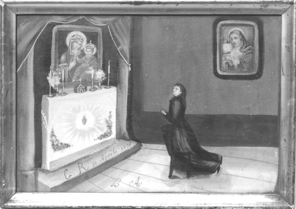 Madonna della Consolata intercede per donna orante (ex voto, opera isolata) - ambito piemontese (sec. XIX)
