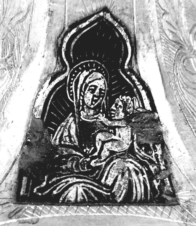 Madonna con bambino (decorazione a smalto, elemento d'insieme) - ambito lombardo (sec. XV)