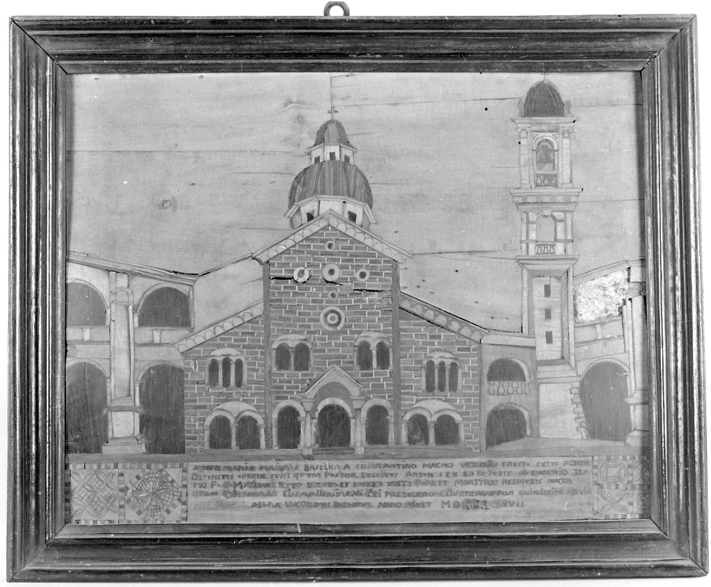 veduta della chiesa di Santa Maria Maggiore a Vercelli (pannello, opera isolata) - manifattura vercellese (prima metà sec. XIX)