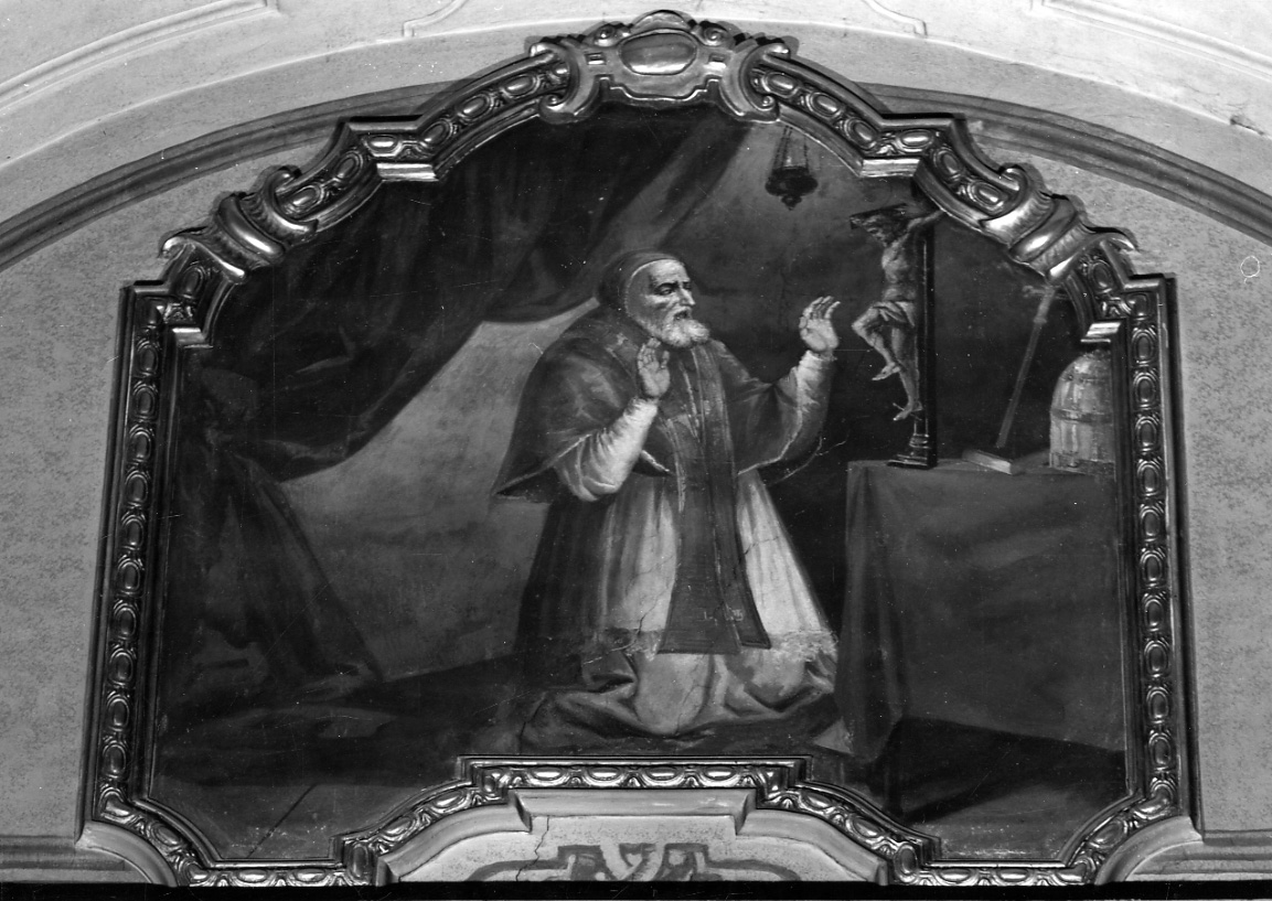 papa Pio V in adorazione del crocifisso (dipinto, opera isolata) - ambito piemontese (sec. XVIII)