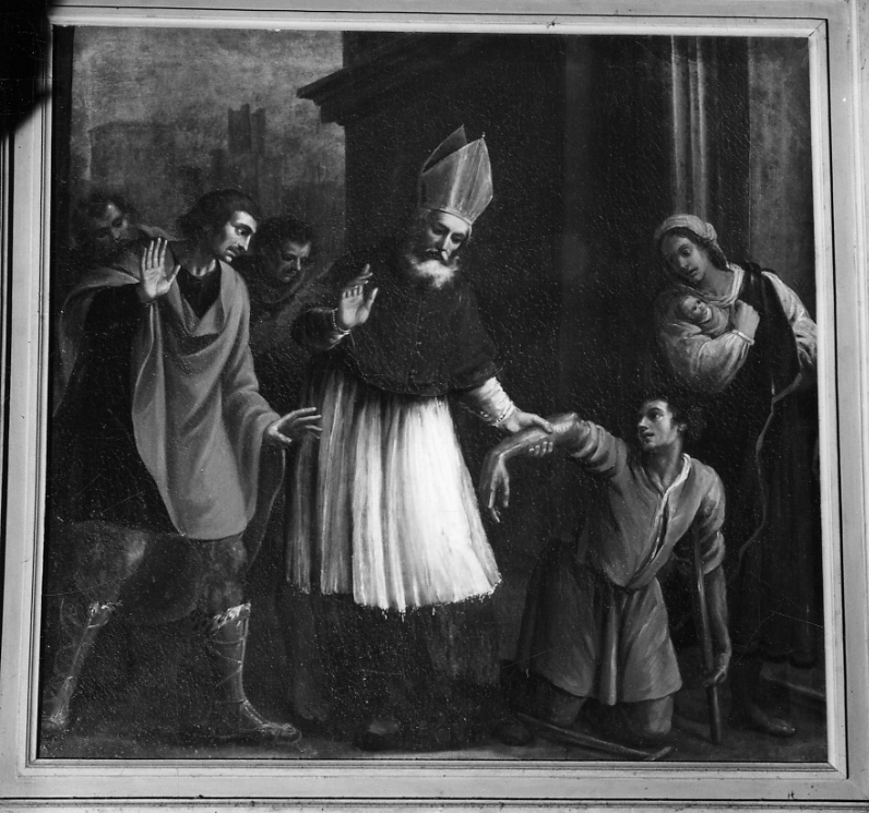Sant'Innocenzo guarisce uno storpio (dipinto, elemento d'insieme) di Vermiglio Giuseppe (primo quarto sec. XVII)