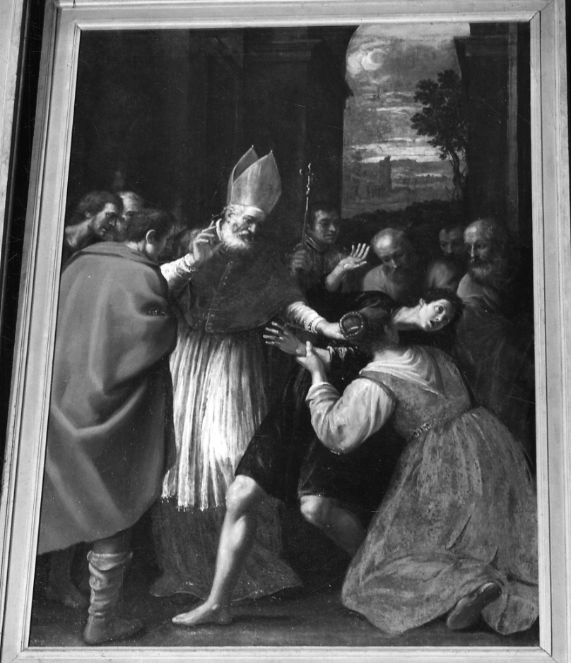 Sant'Innocenzo guarisce un epilettico (dipinto, elemento d'insieme) di Vermiglio Giuseppe (primo quarto sec. XVII)
