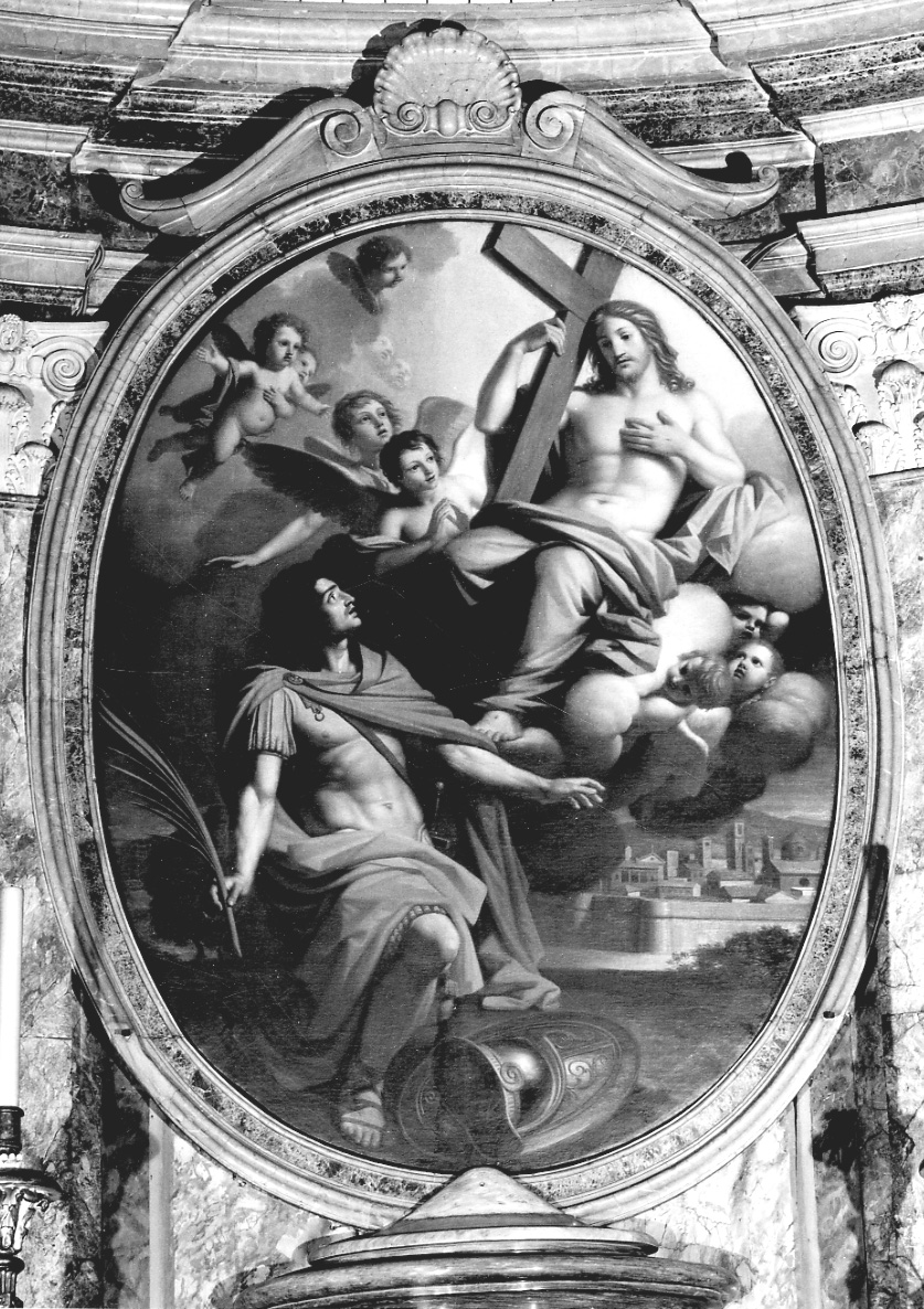 San Secondo Martire, San Secondo in ginocchio davanti a Cristo redentore (dipinto, opera isolata) - ambito piemontese (fine sec. XVIII)