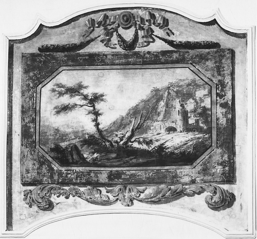 paesaggio con rovine (sovrapporta, opera isolata) - ambito piemontese (sec. XIX)