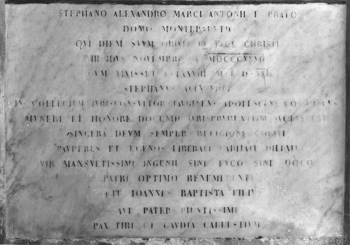 lapide commemorativa, opera isolata - ambito alessandrino (secondo quarto sec. XIX)